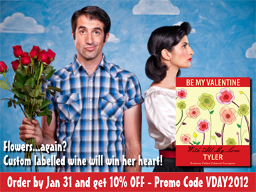 Valentines Day custom label wine promotion